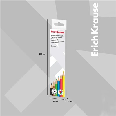 Карандаши 6 цветов, ErichKrause, пластик, шестигранные, 2,6 мм грифель, картонная упаковка, европодвес