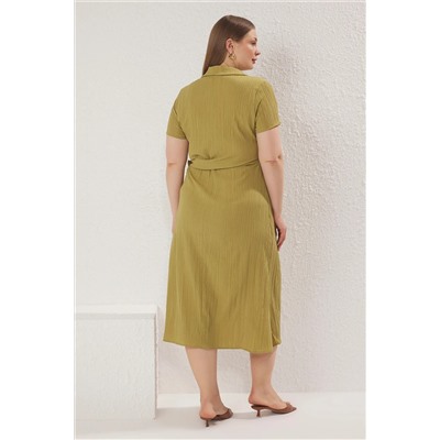 Khaki Gofre Midi Woven Pront Press Press Tbbss25ah00034