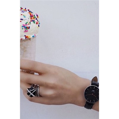 Reloj de cuarzo de piel Petite Sheffield - Negro y plateado