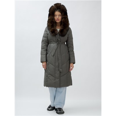 Пальто женское зимние с мехом песец люкс класса серого цвета 625Sr