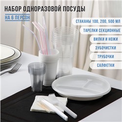 Набор пластиковой одноразовой посуды на 6 персон Не ЗАБЫЛИ! «Биг-Пак №2», белый