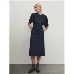 Vestido midi mezcla lana detalle frunce