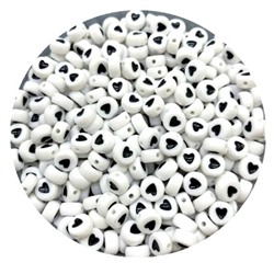 Бусины круглые Сердечки/ цв.белый с черным/ 4х7мм/ уп.500г/ фас.1уп.