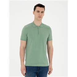 Çağla slim fit zippered polo yaka triko t -красавица
