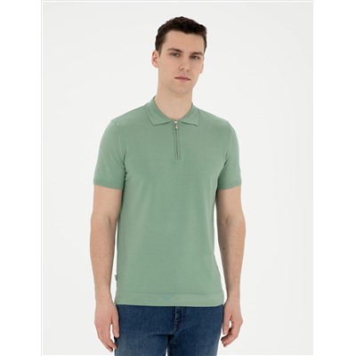 Çağla slim fit zippered polo yaka triko t -красавица