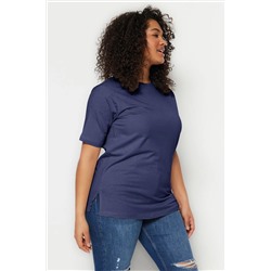 Blue Petroleum Boyfry Boyfry Bicycle Neck Slit 100 %хлопковая вязаная футболка TBBSS22BF0031