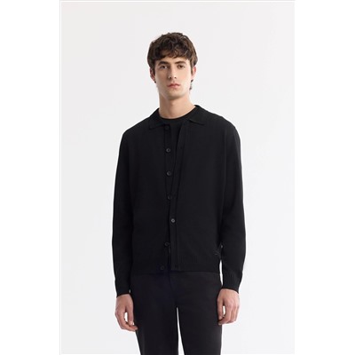 Черный поло яка кнопка Rayon Knitwear Cardigan
