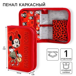 Пенал каркасный, 1 секция, 14×21×4 см, откидной карман, тканевый, «Минни Маус»