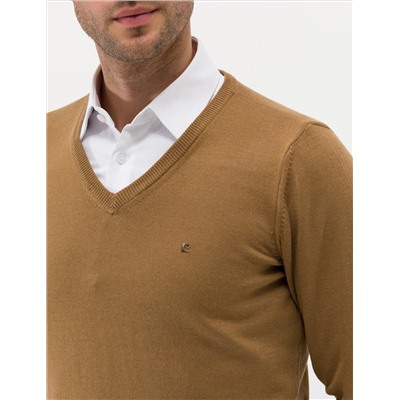 Camel Melange Slim Fit V-образный свитер с V-образным вырезом Базовый трикотажный
