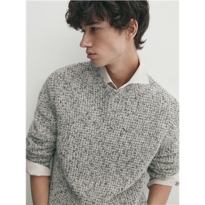 Jersey punto waffle jaspeado mezcla lana