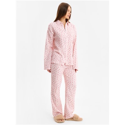 Комплект домашний женский (рубашка, брюки) KAFTAN «Муслин: pink leopard» размер 44-46, розовый