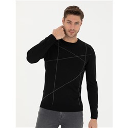 Black Slim Fit Bicycle Olcemed Wool Siped Sweater