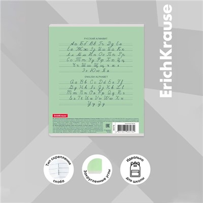 Тетрадь 12 листов в частую косую линейку, ErichKrause «Классика», обложка мелованный картон, зелёная