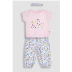 JoJo Maman Bébé 3-Piece Mouse Crinkle Cotton Top & Trousers Set