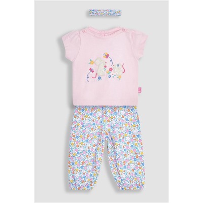 JoJo Maman Bébé 3-Piece Mouse Crinkle Cotton Top & Trousers Set