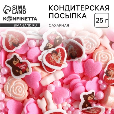 Кондитерская посыпка фигурная: «Сердечки и розы»: белая, розовая, красная, 25 г.