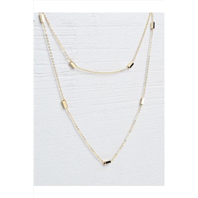 Стильное колье с двойной цепочкой и фигуркой золотого слитка 22K12NECKLACE014