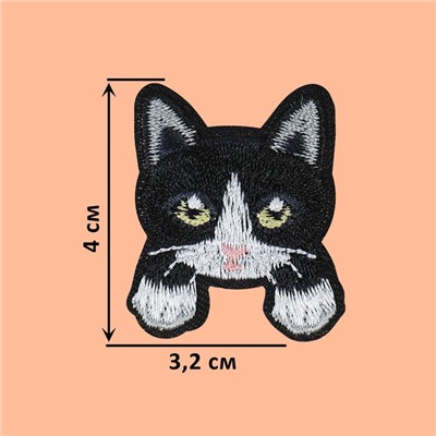 Термоаппликация «Котёнок с лапками», 4×3.2 см, фасовка 10 шт., чёрная