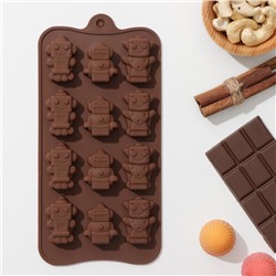 Форма для шоколада Доляна «Роботы», силикон, 21×11×1,5 см, 12 ячеек, коричневая