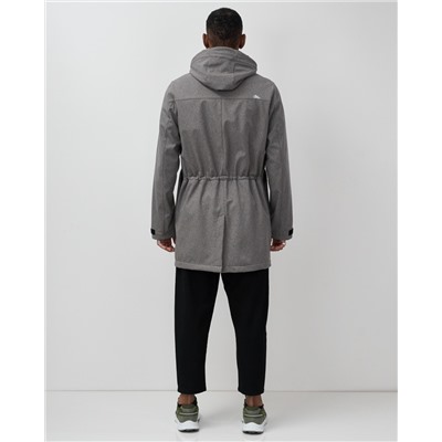 Парка спортивная мужская с капюшоном softshell серого цвета 9565Sr