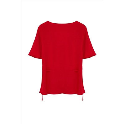 Красное плетение v -neck - -связывающая блузка TBBSS22BZ0753