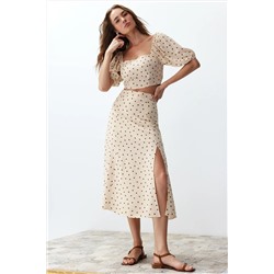 Бежевая щель MIDI Viscose Plaving Polka Dot Blouse-ETC Team Twoss20au0097
