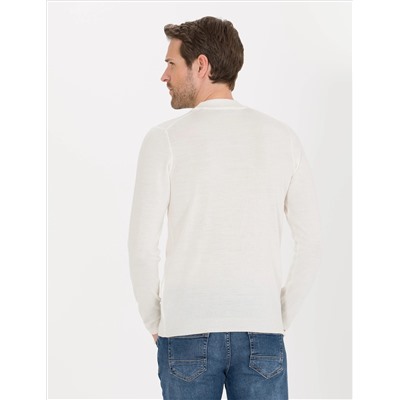 Ecru Slim Fit Bato Yaka Yaka Wool Смешанный базовый вязаный свитер.