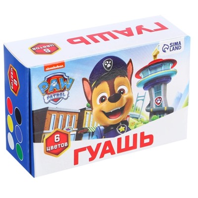 Гуашь 6 цветов по 10 мл, «Щенячий патруль»
