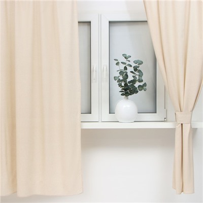 Шторы для кухни Этель ECO, цвет молочный, 130 +/-6 х180 см - 2 шт, подхваты - 2 шт, 70% хл, 30% лён
