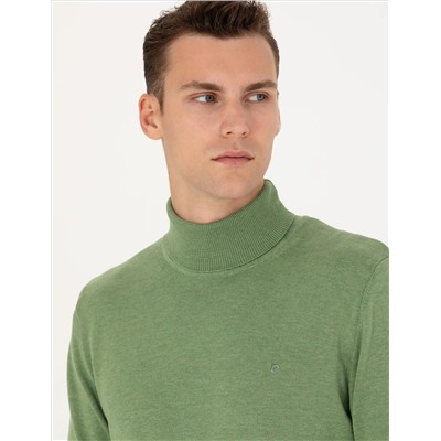 Темно -зеленый меландж Slim Fit Fisherman воротник основной трикотаж казах