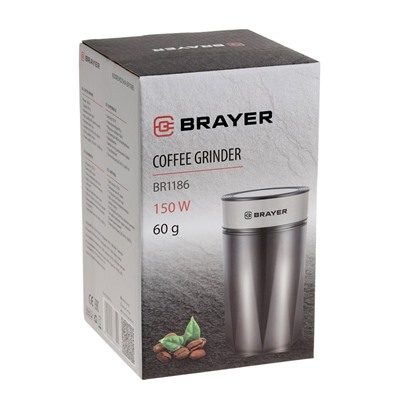 Кофемолка BRAYER 1186BR, электрическая, ножевая, 150 Вт, 60 грамм, чёрная