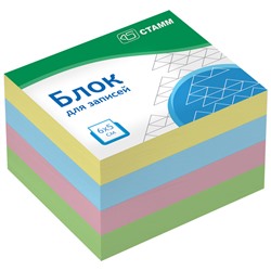 Блок для записей на склейке СТАММ "Basic" 6*5*4см, цветной