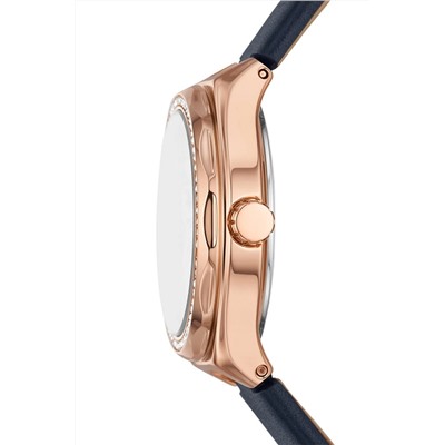 Reloj de cuarzo de piel Eevie - Azul marino y rosa dorado