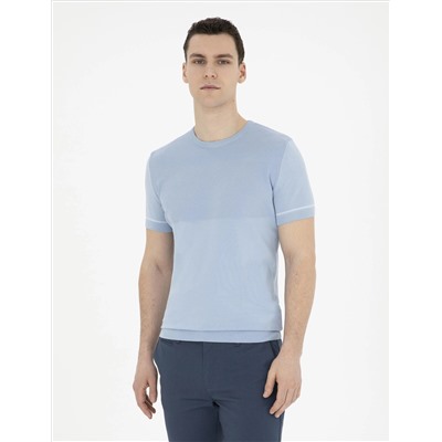 Blue Slim Fit Bike Yaka Triko T -For