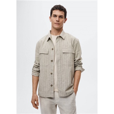 Sobrecamisa algodón lino rayas -  Hombre | MANGO OUTLET España