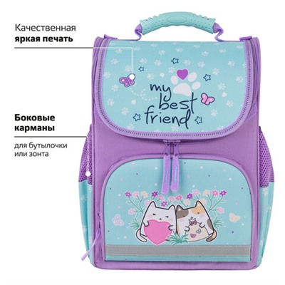 Ранец ПИФАГОР BASIC, 1 отделение, 3 кармана, эргономичная спинка, "Cat friends", 35х28х18 см, 272048