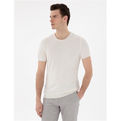 Ekru Slim Fit Bike Yaka Triko T -For