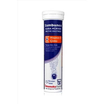 Imuneks Sambunex Kara Mürver Vitamin C + Çinko 15 Efervesan Tablet - Ahududu