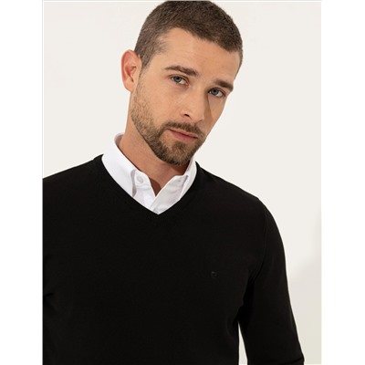 Black Slim Fit v -neck Основной вязаный свитер