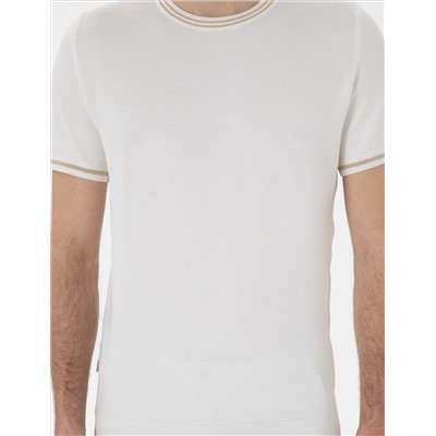 Ekru Slim Fit Bike Yaka Triko T -For