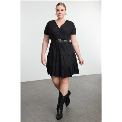 Черное v -v -neck stakter вязание большого размера платье TBBSS22EL1638