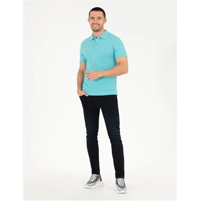 Blue Slim Fit Polo Yaka Basic T -Fork