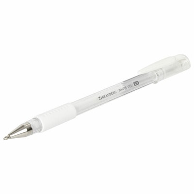 Ручка гелевая с грипом BRAUBERG "White", БЕЛАЯ, пишущий узел 1 мм, линия письма 0,5 мм, 143416