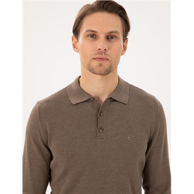 Vizon Melanj Slim Fit Polo yaka Основной вязаный свитер