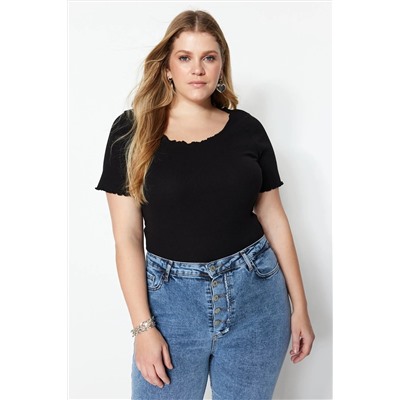 Черный валичный воротник вязание Blought Blouse TBBSS23BF00010