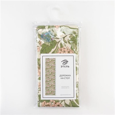 Дорожка на стол Этель Spring garden 40×149см, 100% хлопок, саржа 190 г/м², зелёная/розовая