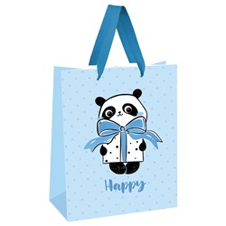 Пакет подарочный 26*32*12см MESHU "PandaGift_Blue", отд. фольгой, матовая ламинация