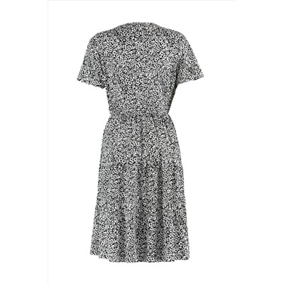 Черный v -v -neck с цветочным рисунком вязать в вязание платье большого размера tbbss22el1638