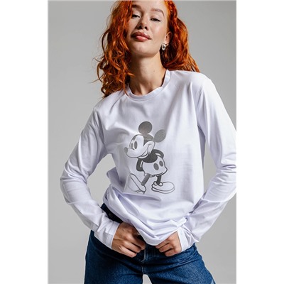 Женская футболка с длинным рукавом 8528 / белый+микки
