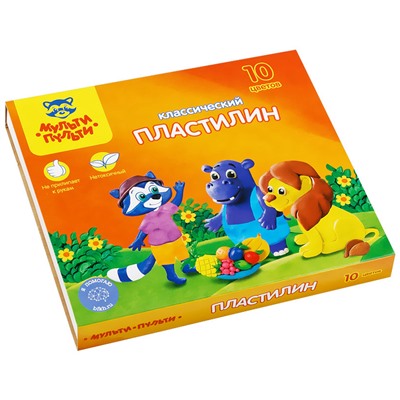УЦЕНКА - Пластилин Мульти-Пульти "Приключения Енота", 10 цветов, 200г, со стеком, картон